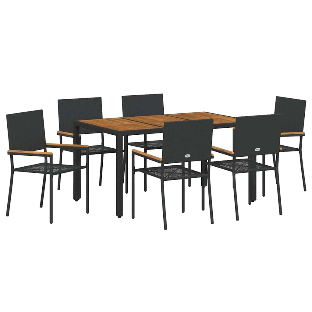 Garten Essgruppe 7 pcs Schwarz Poly-Rattan