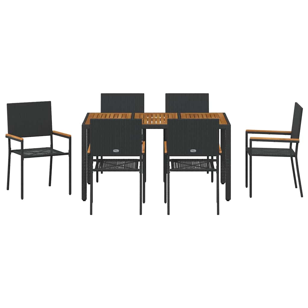 Garten Essgruppe 7 pcs Schwarz Poly-Rattan