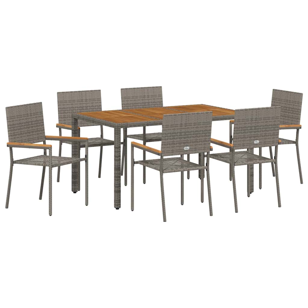 Garten Essgruppe 7 pcs Grau Poly-Rattan