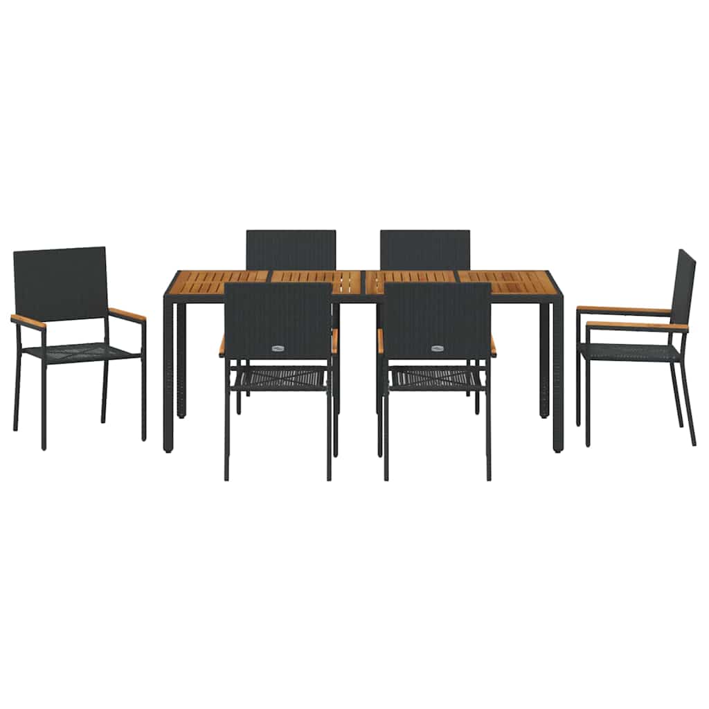 Garten Essgruppe 7 pcs Schwarz Poly-Rattan