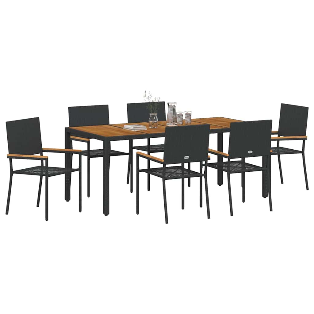 Garten Essgruppe 7 pcs Schwarz Poly-Rattan