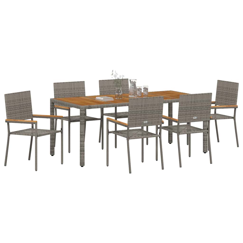 Garten Essgruppe 7 pcs Grau Poly-Rattan