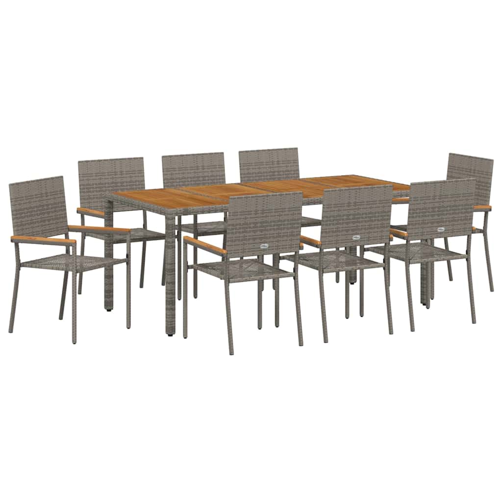 Garten Essgruppe 9 pcs Grau Poly-Rattan