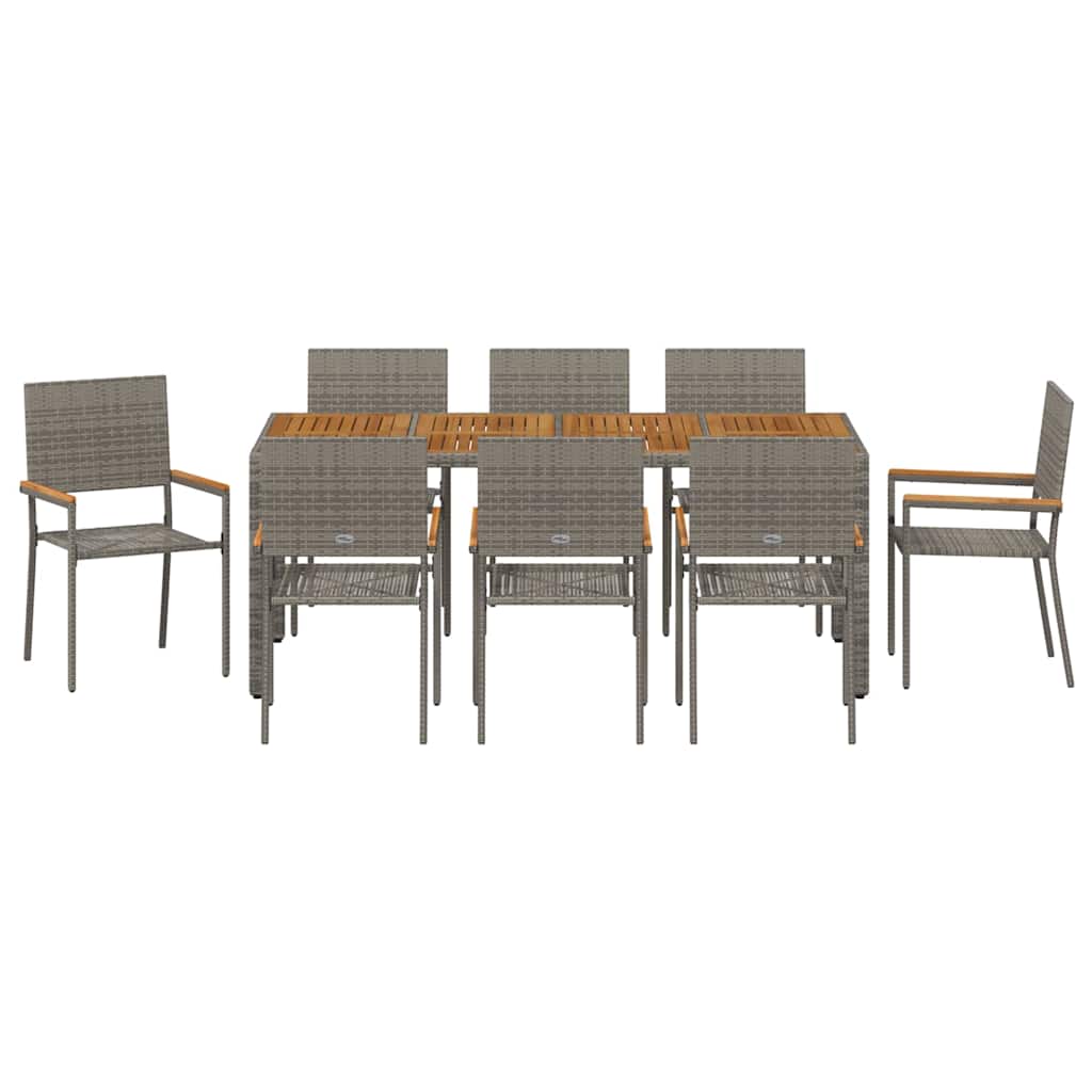 Garten Essgruppe 9 pcs Grau Poly-Rattan