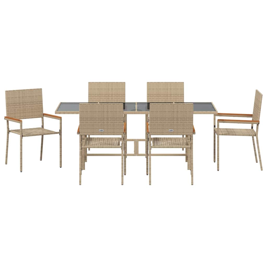 Garten Essgruppe 7 pcs Beige Poly-Rattan