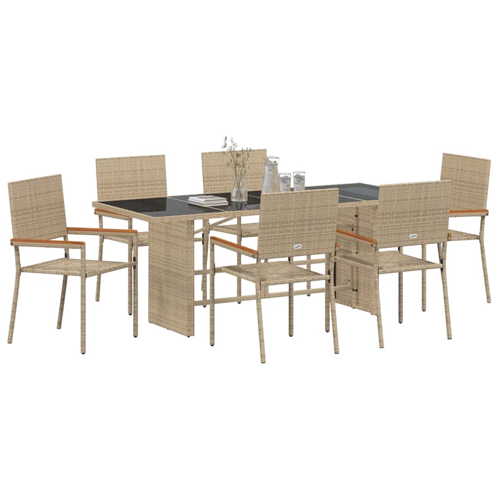 Garten Essgruppe 7 pcs Beige Poly-Rattan