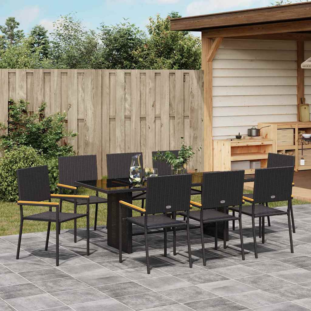 Garten Essgruppe 9 pcs Schwarz Poly-Rattan