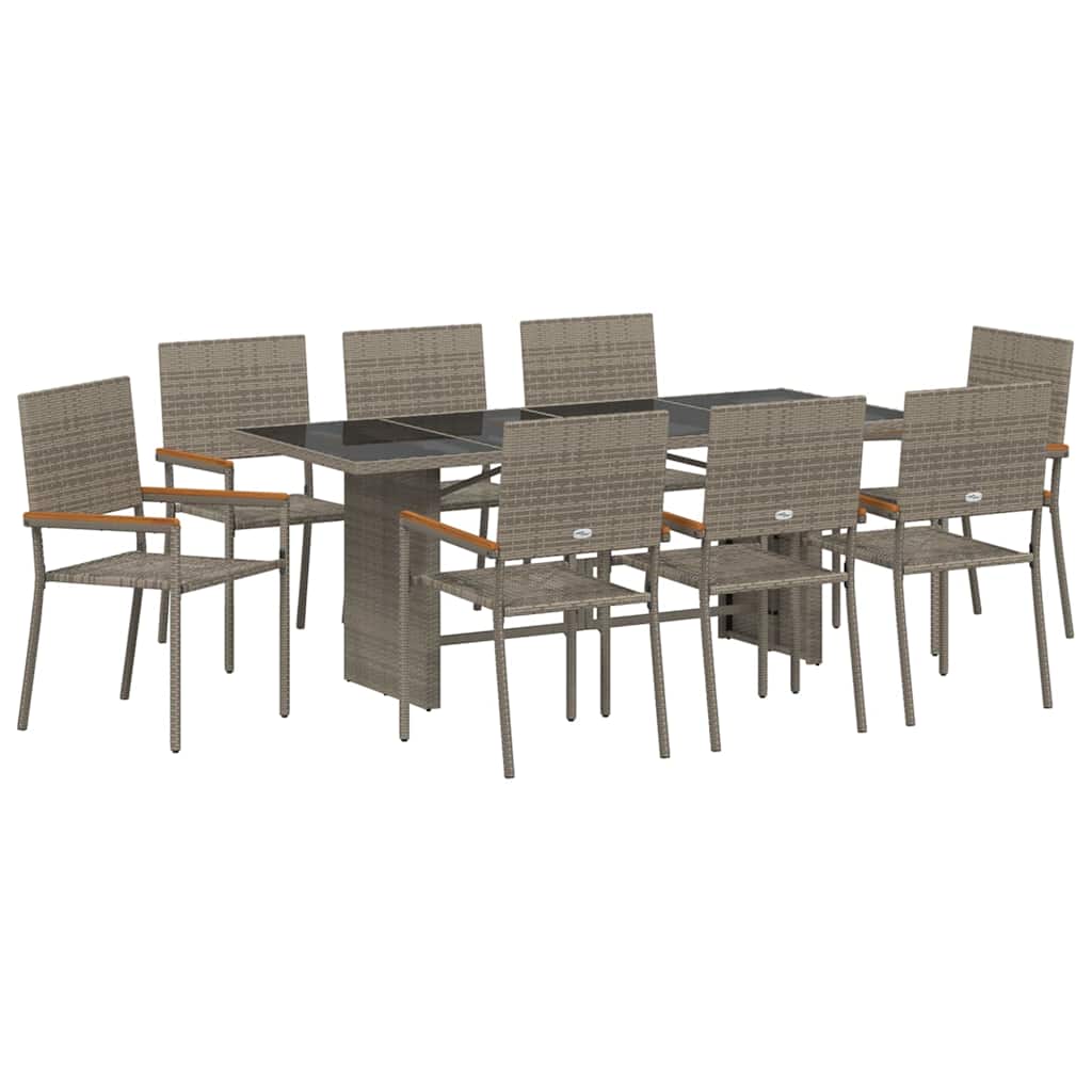Garten Essgruppe 9 pcs Grau Poly-Rattan