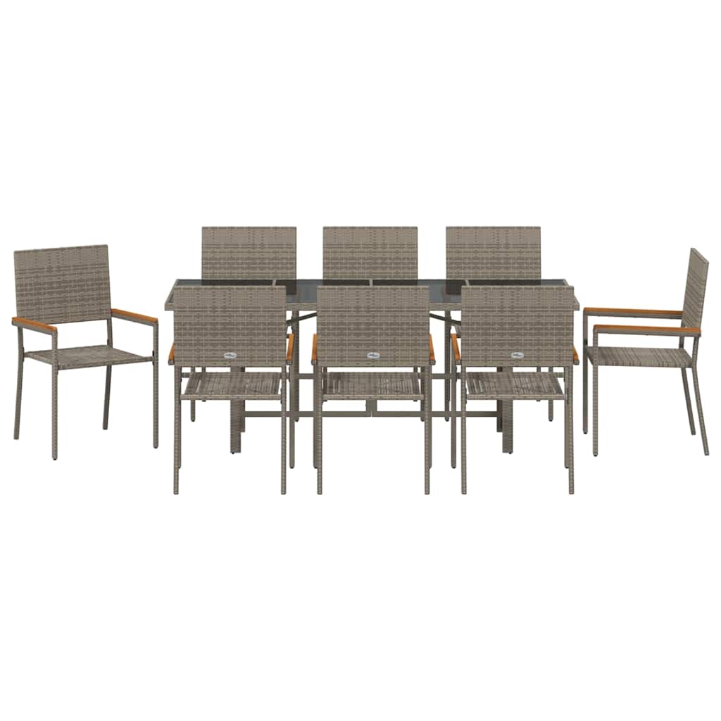Garten Essgruppe 9 pcs Grau Poly-Rattan
