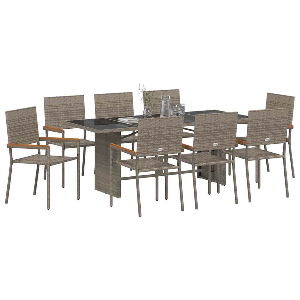 Garten Essgruppe 9 pcs Grau Poly-Rattan