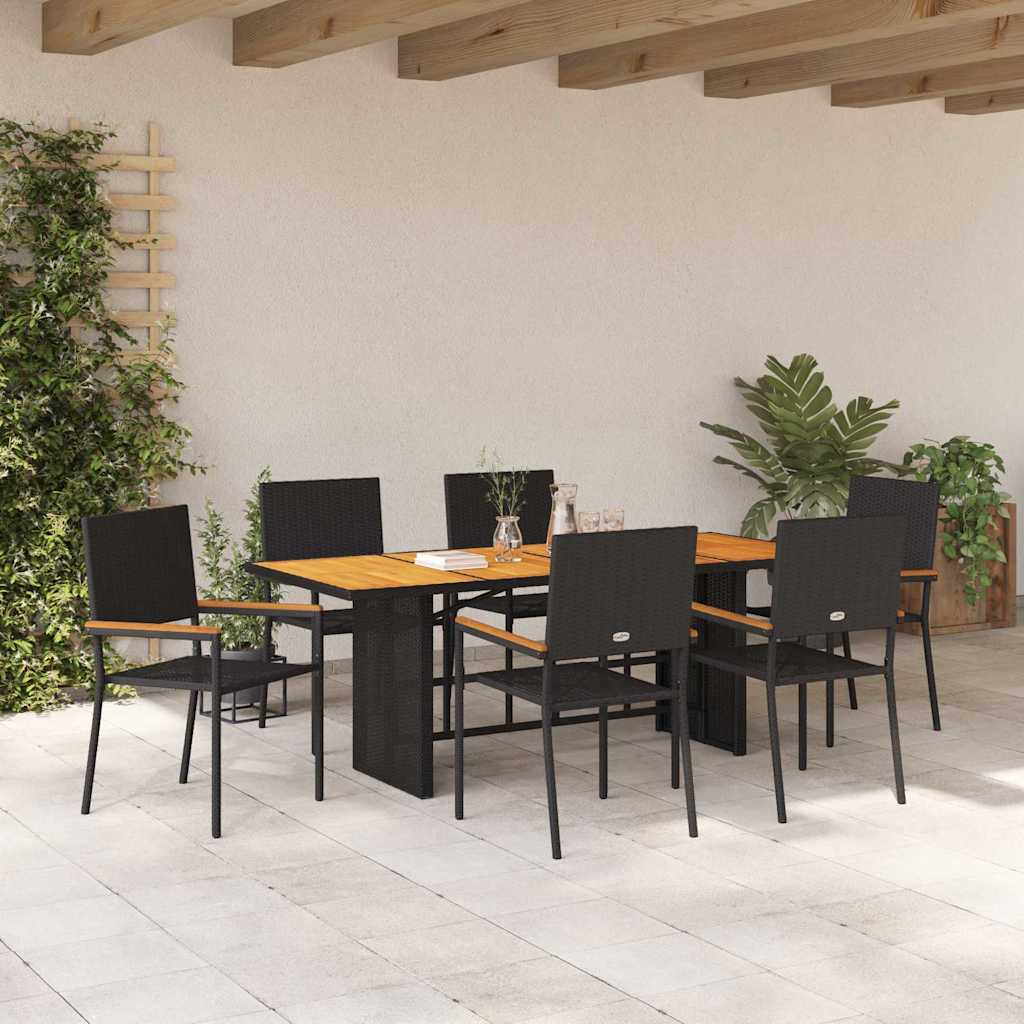 Garten Essgruppe 7 pcs Schwarz Poly-Rattan