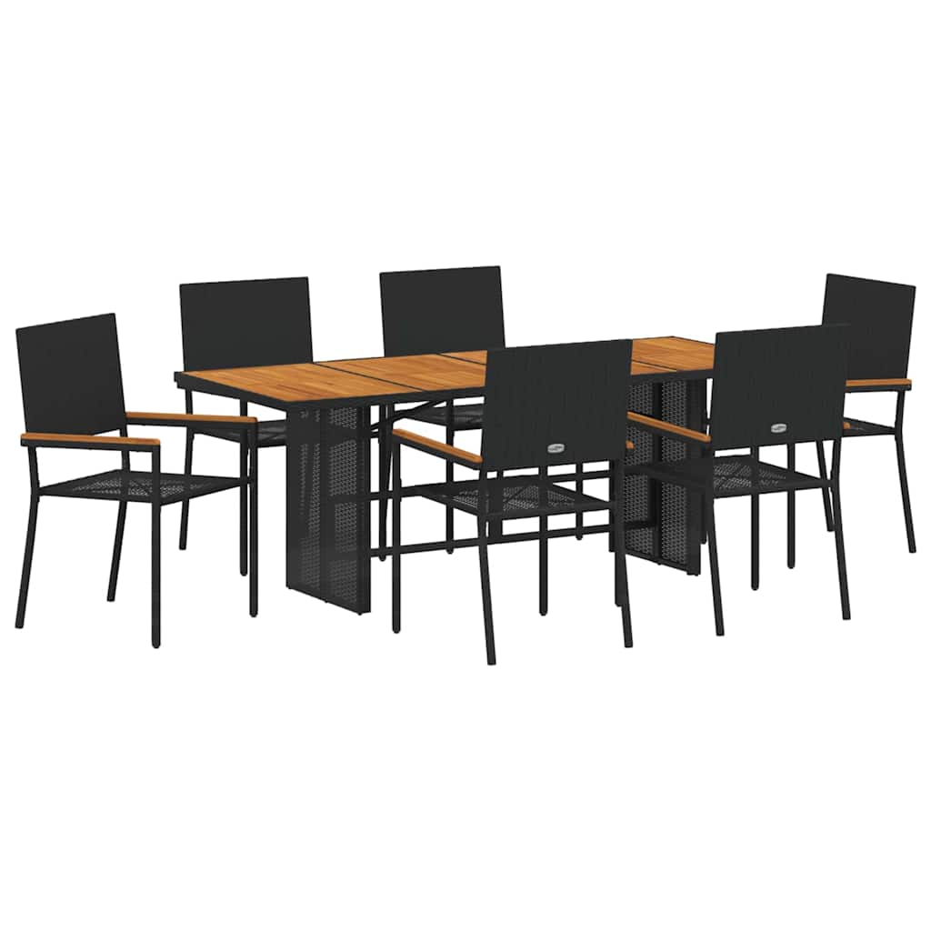 Garten Essgruppe 7 pcs Schwarz Poly-Rattan