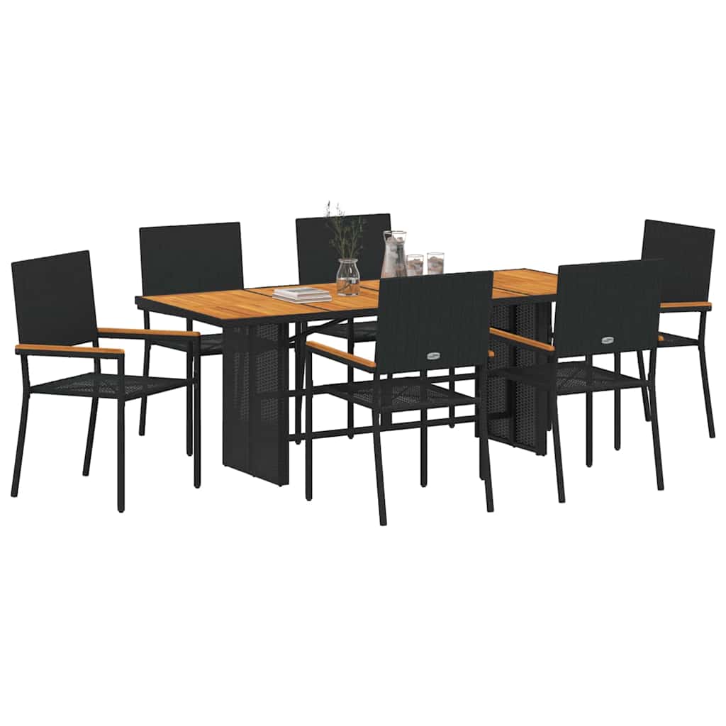Garten Essgruppe 7 pcs Schwarz Poly-Rattan