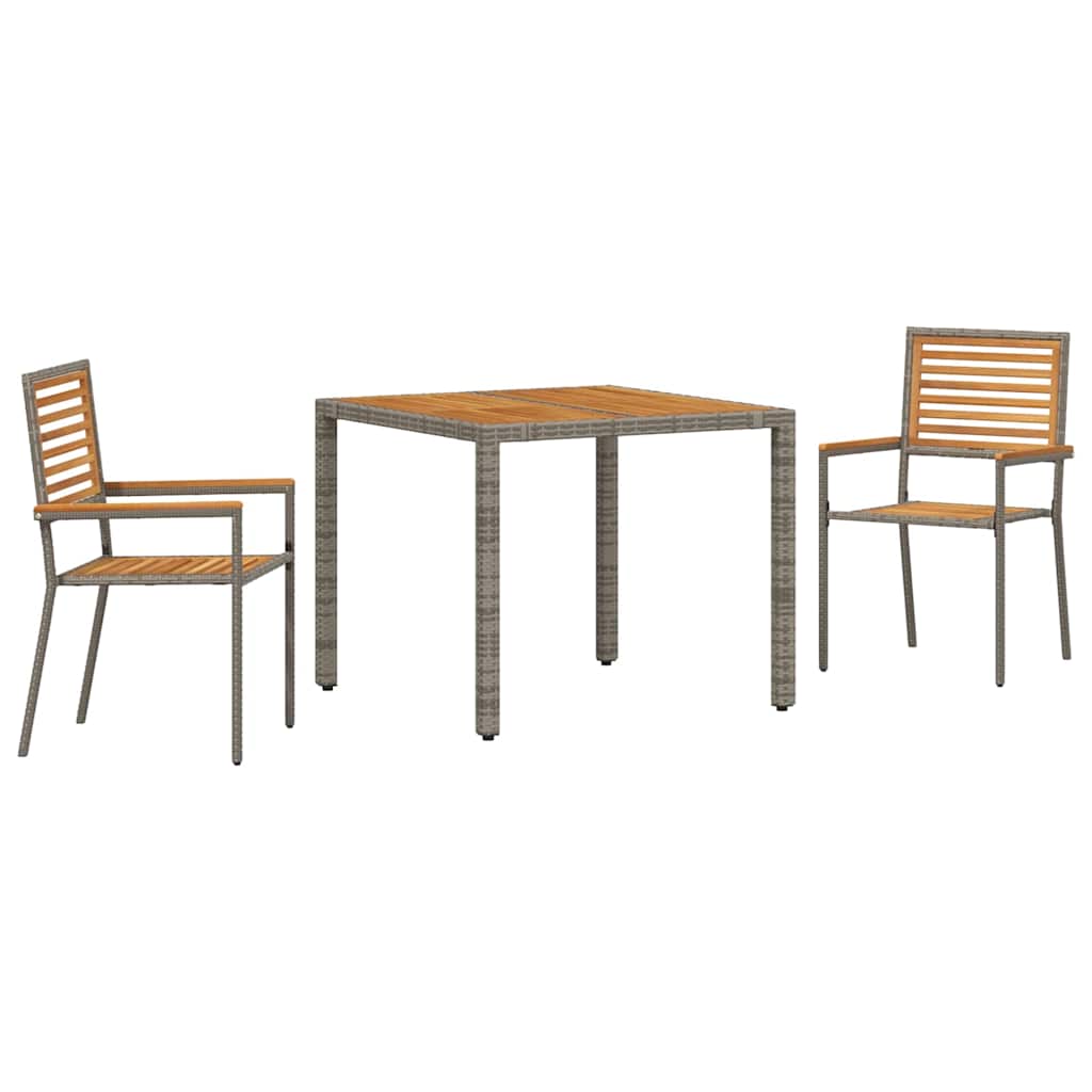 Garten Essgruppe 3 pcs Grau und Braun Poly-Rattan