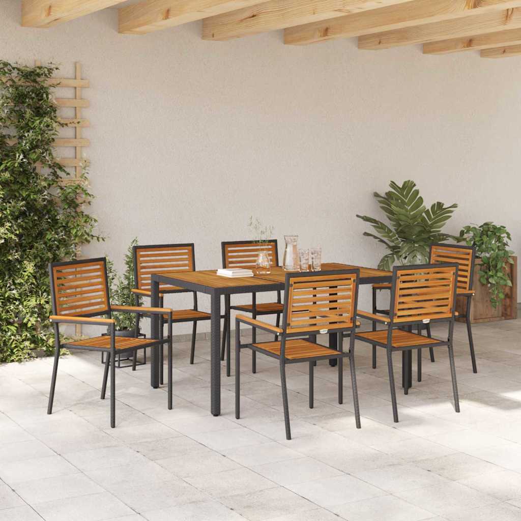 Garten Essgruppe 7 pcs Schwarz und Braun Poly-Rattan