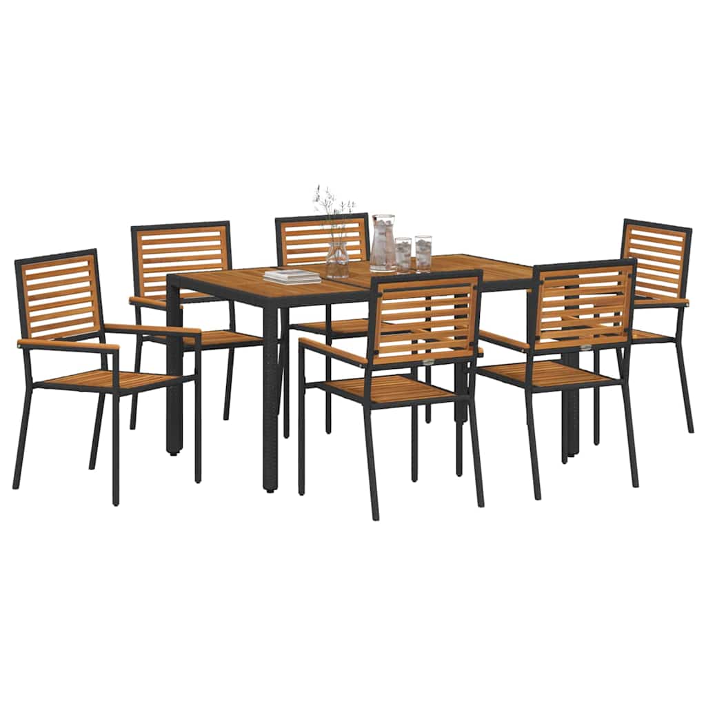 Garten Essgruppe 7 pcs Schwarz und Braun Poly-Rattan