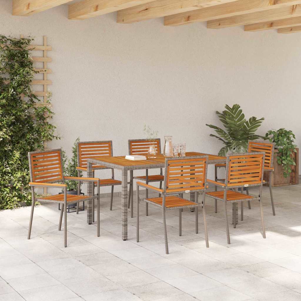 Garten Essgruppe 7 pcs Grau und Braun Poly-Rattan