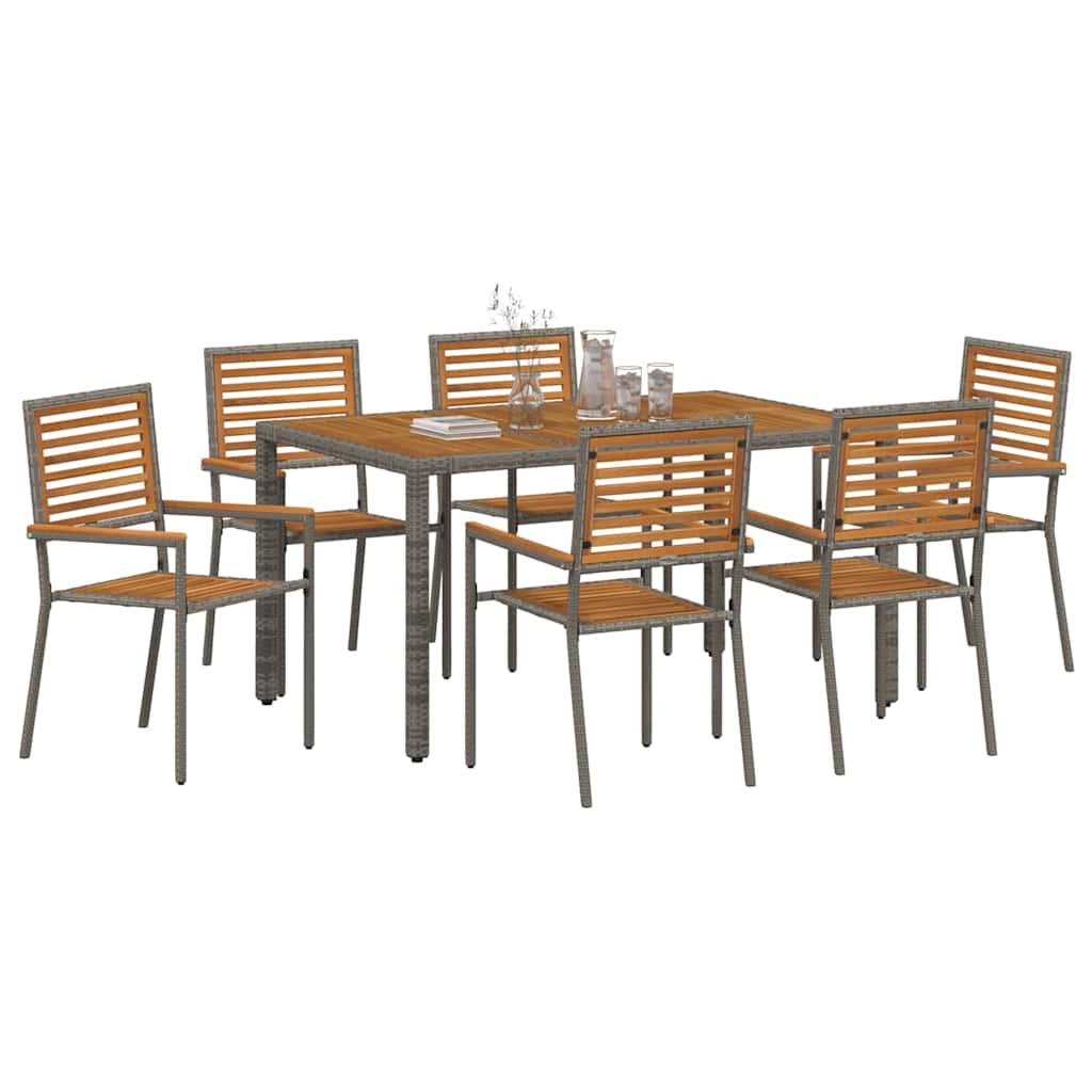 Garten Essgruppe 7 pcs Grau und Braun Poly-Rattan