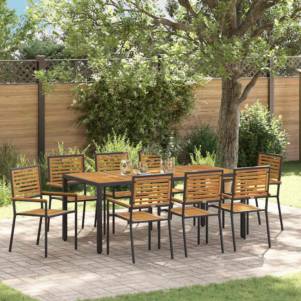 Garten Essgruppe 9 pcs Schwarz und Braun Poly-Rattan