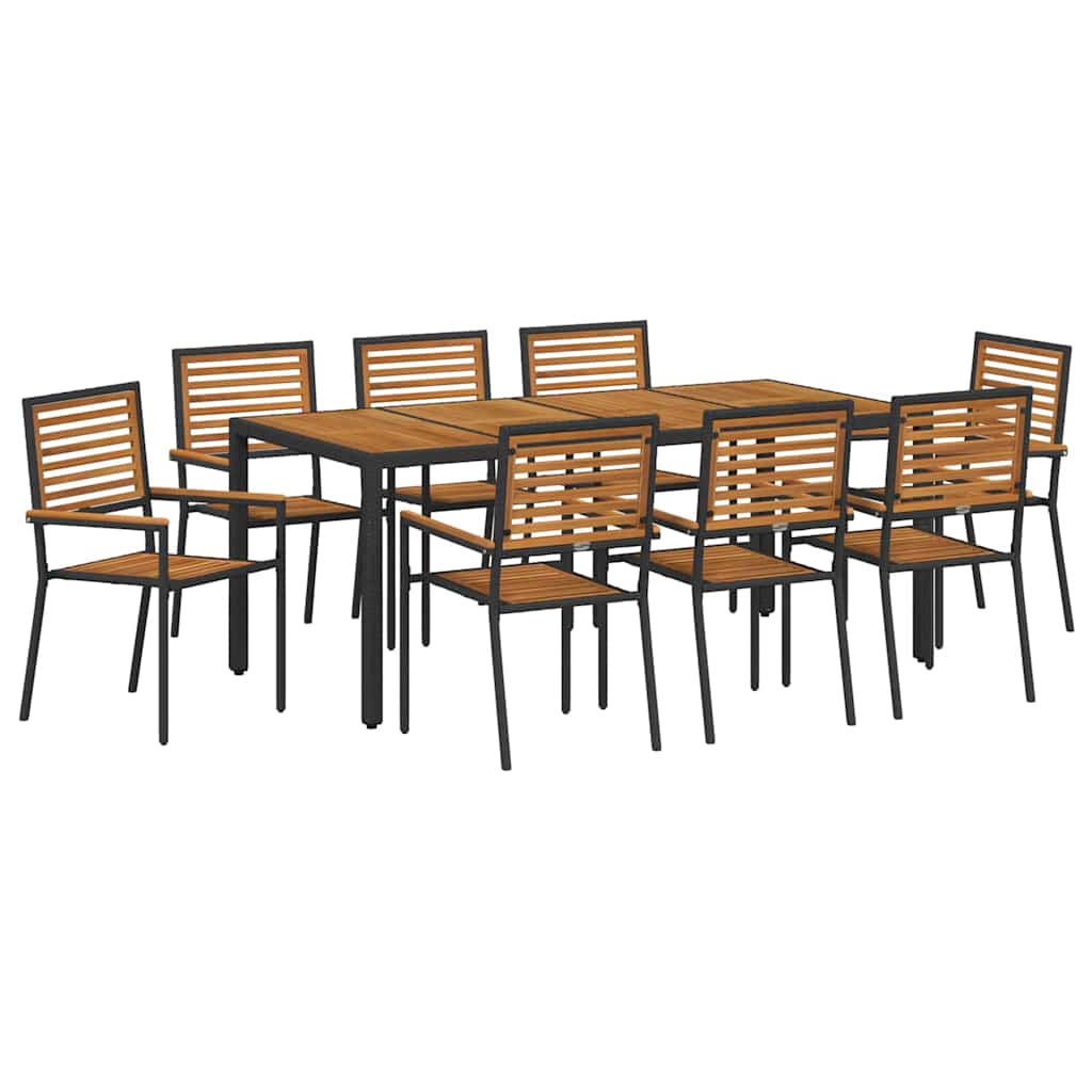 Garten Essgruppe 9 pcs Schwarz und Braun Poly-Rattan