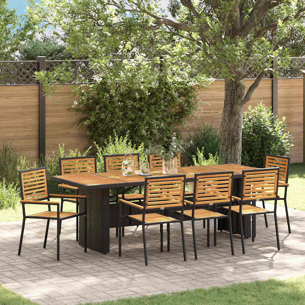 Garten Essgruppe 9 pcs Schwarz und Braun Poly-Rattan