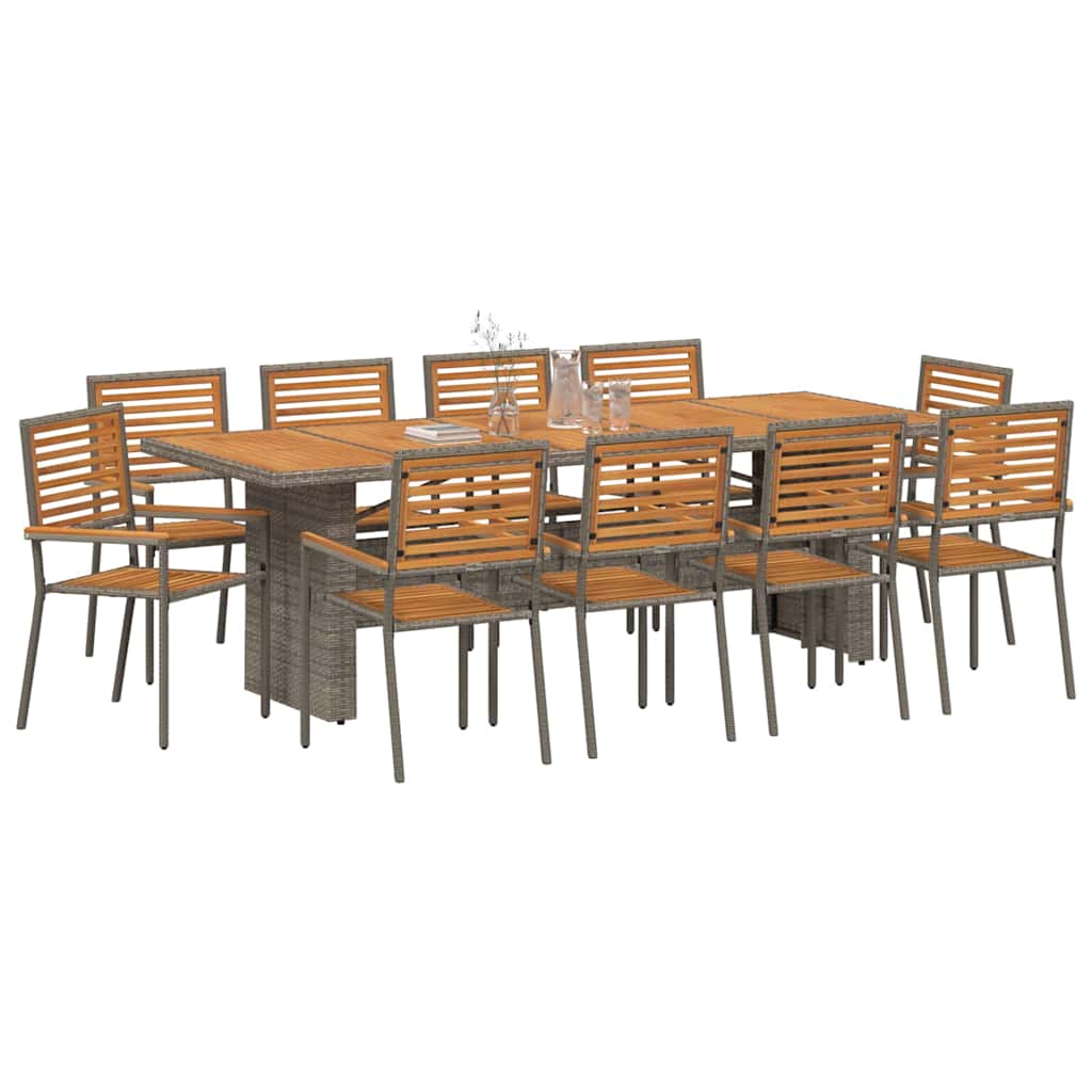 Garten Essgruppe 11 pcs Grau und Braun Poly-Rattan