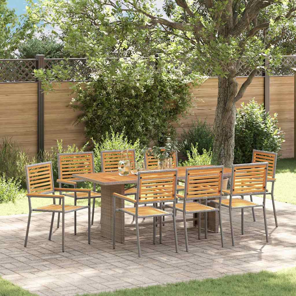 Garten Essgruppe 9 pcs Grau und Braun Poly-Rattan
