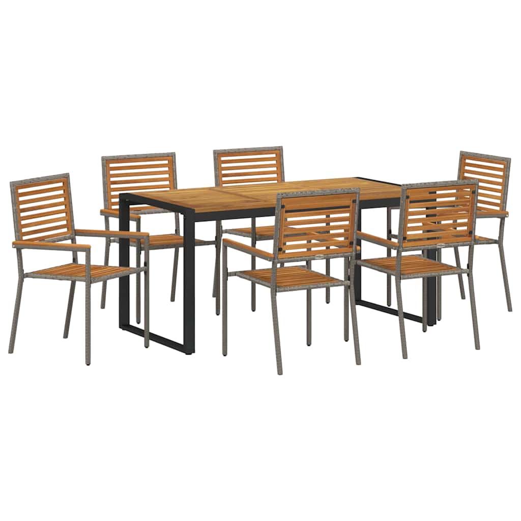 Garten Essgruppe 7 pcs Grau und Braun Poly-Rattan