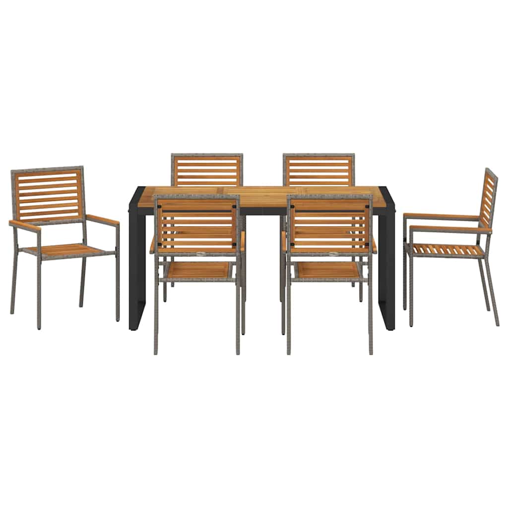 Garten Essgruppe 7 pcs Grau und Braun Poly-Rattan