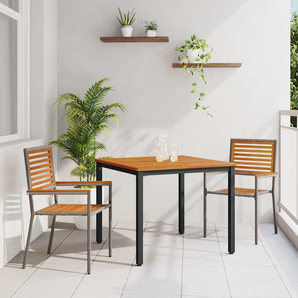Garten Essgruppe 3 pcs Grau und Braun Poly-Rattan