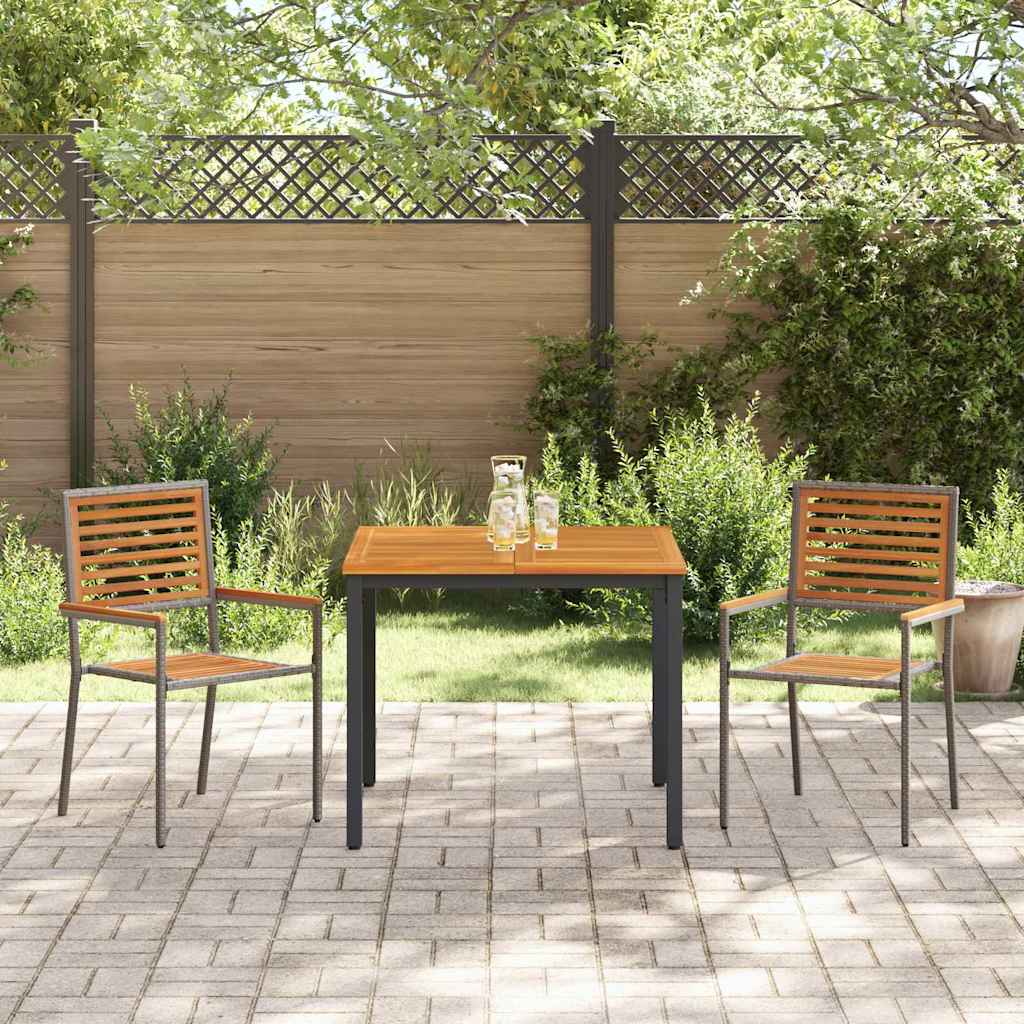 Garten Essgruppe 3 pcs Grau und Braun Poly-Rattan