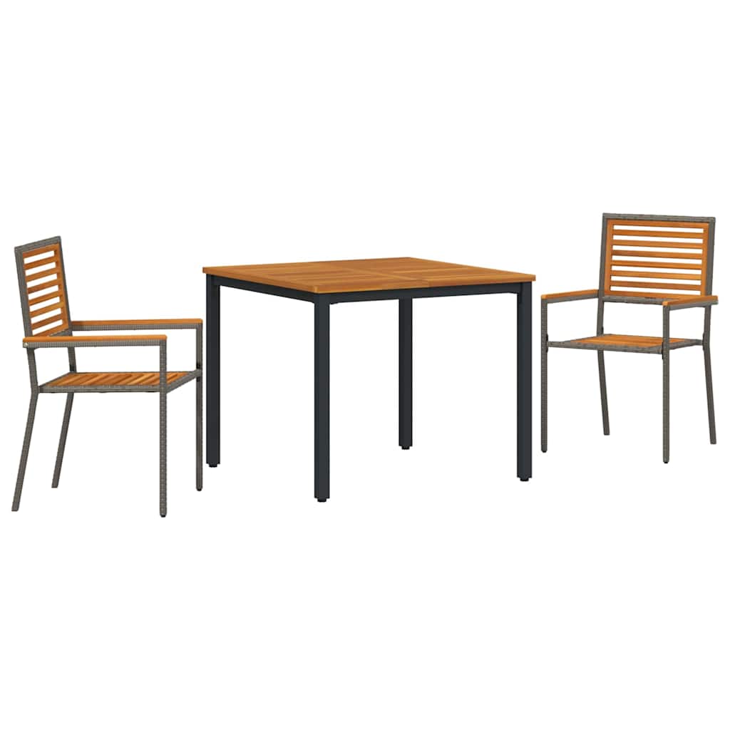 Garten Essgruppe 3 pcs Grau und Braun Poly-Rattan