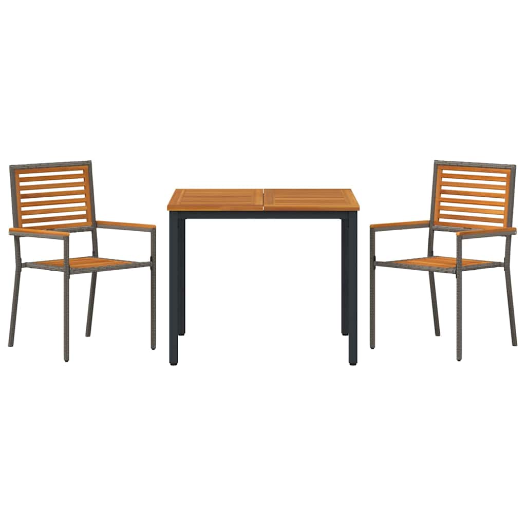 Garten Essgruppe 3 pcs Grau und Braun Poly-Rattan
