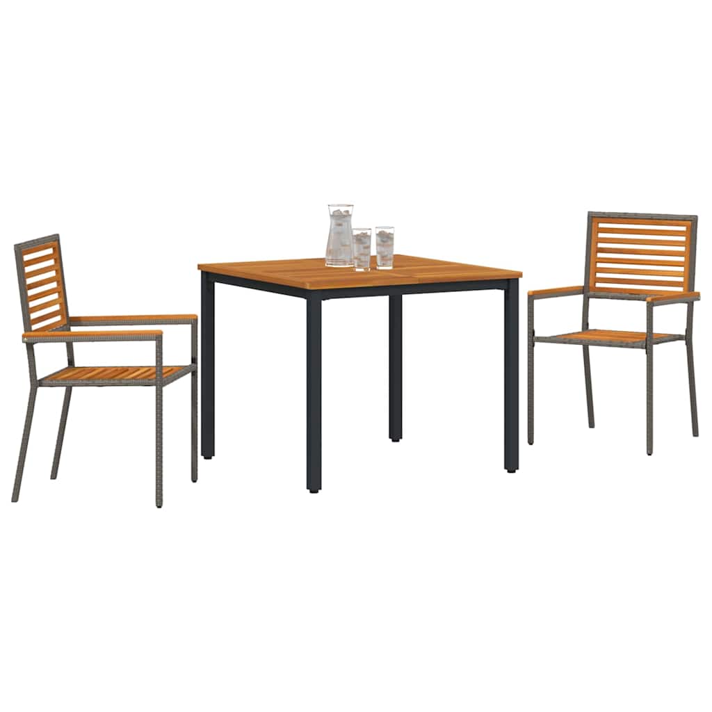 Garten Essgruppe 3 pcs Grau und Braun Poly-Rattan