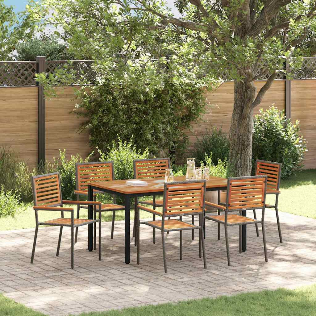 Garten Essgruppe 7 pcs Grau und Braun Poly-Rattan