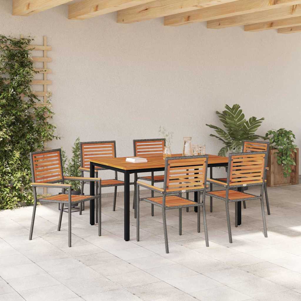 Garten Essgruppe 7 pcs Grau und Braun Poly-Rattan