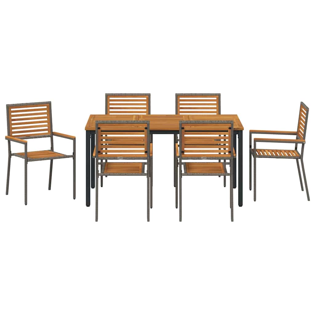 Garten Essgruppe 7 pcs Grau und Braun Poly-Rattan