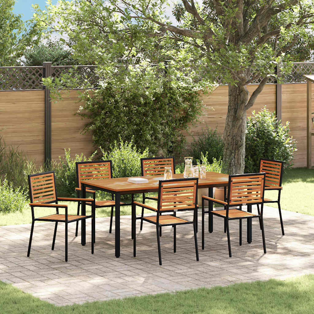 Garten Essgruppe 7 pcs Schwarz und Braun Poly-Rattan