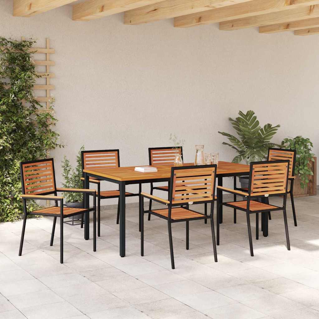 Garten Essgruppe 7 pcs Schwarz und Braun Poly-Rattan