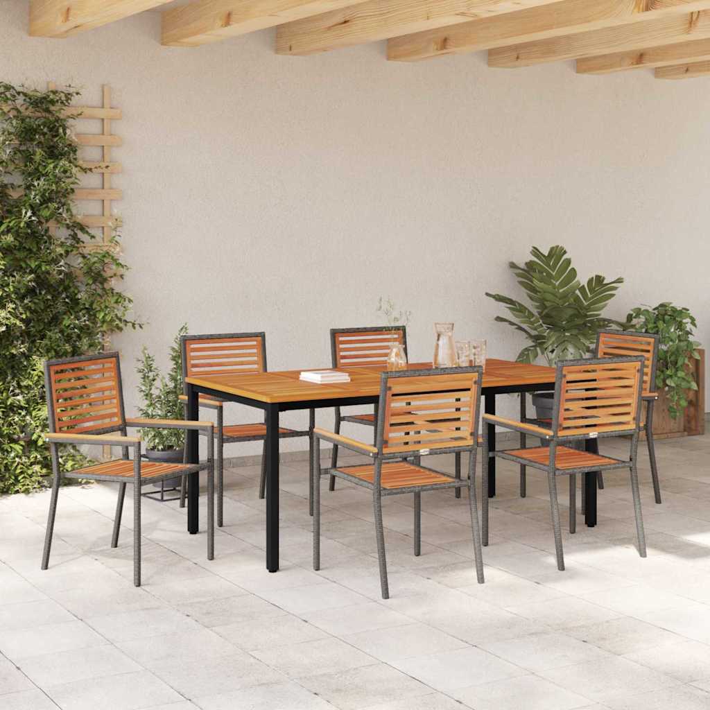 Garten Essgruppe 7 pcs Grau und Braun Poly-Rattan