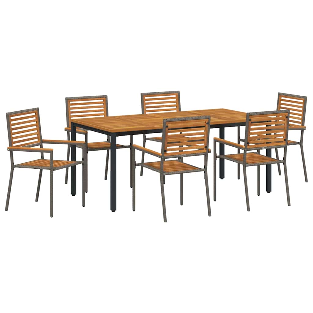Garten Essgruppe 7 pcs Grau und Braun Poly-Rattan