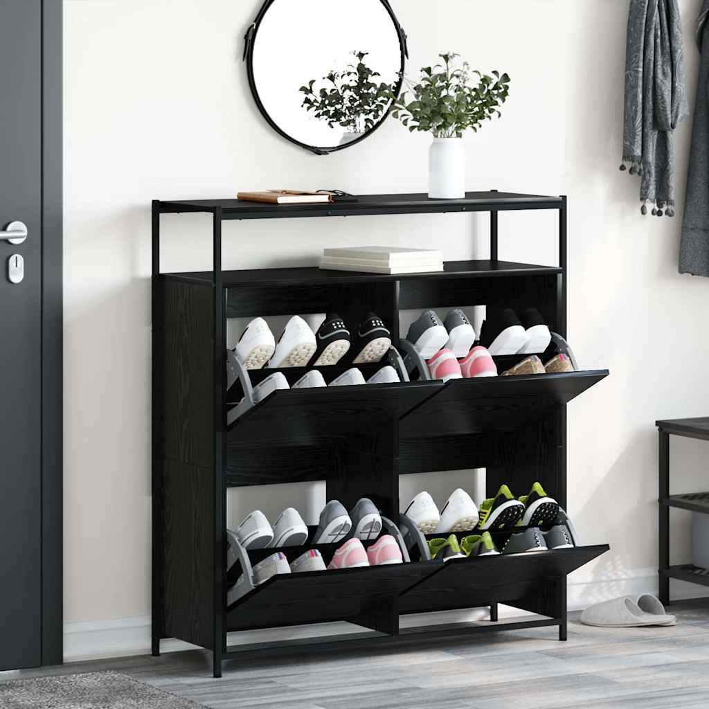 Schuhschrank mit Regal Schwarz Eichen-Optik 100 x 34 x 112 cm