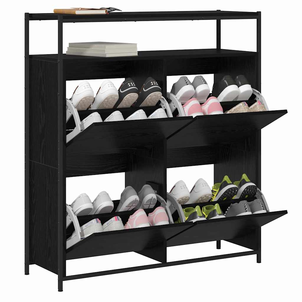Schuhschrank mit Regal Schwarz Eichen-Optik 100 x 34 x 112 cm