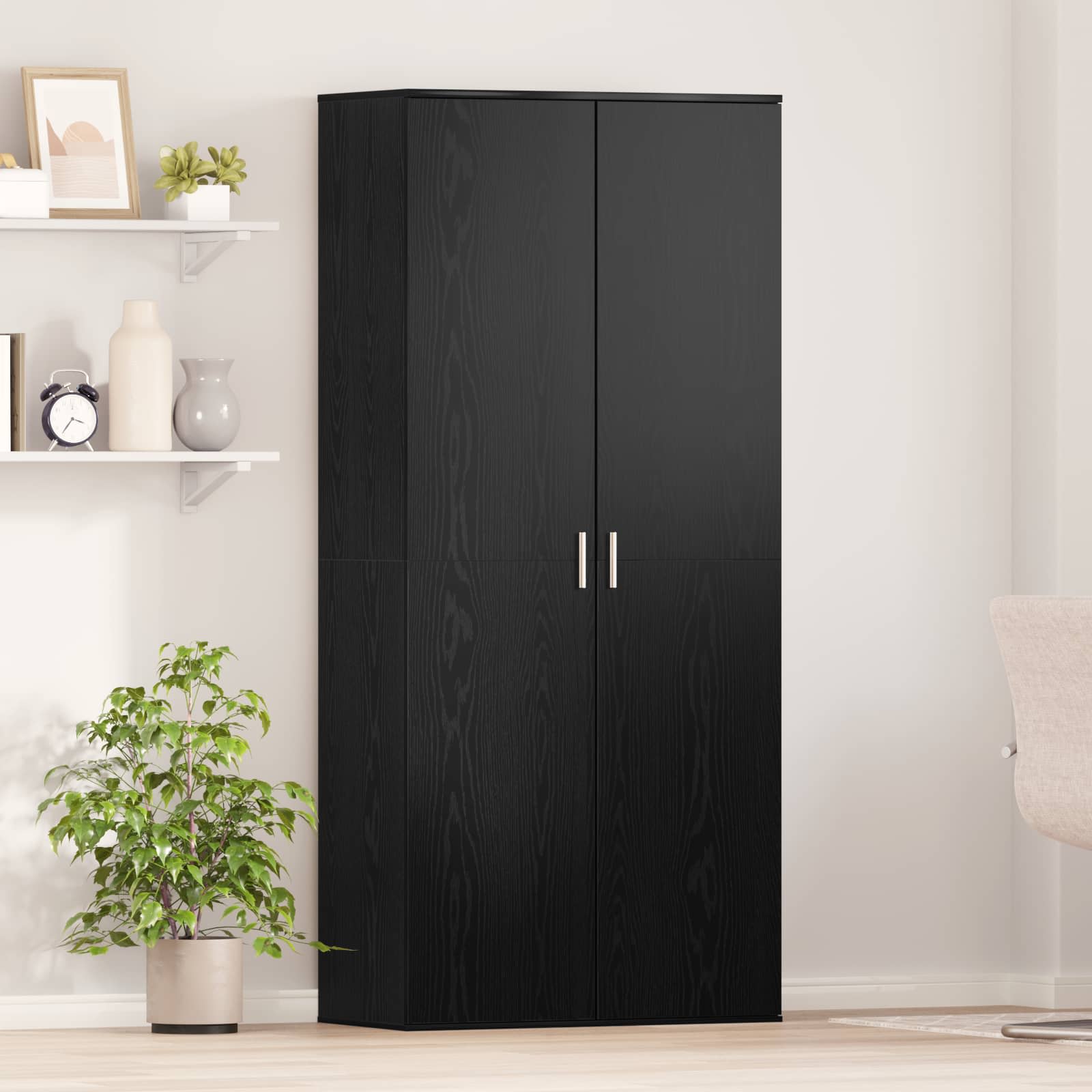 Hochschrank Schwarz Eichen-Optik 80 x 39 x 178 cm Holzwerkstoff