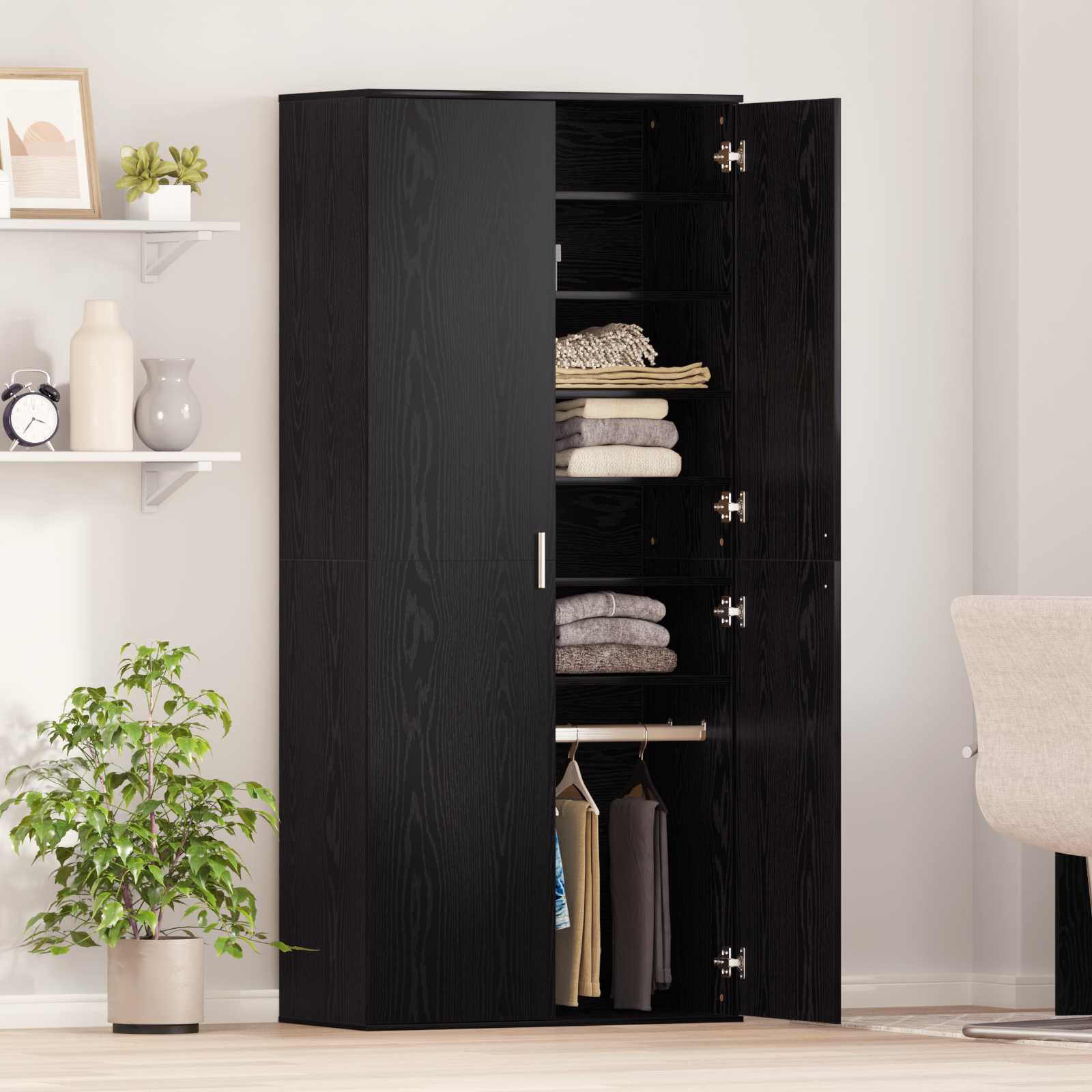 Hochschrank Schwarz Eichen-Optik 80 x 39 x 178 cm Holzwerkstoff