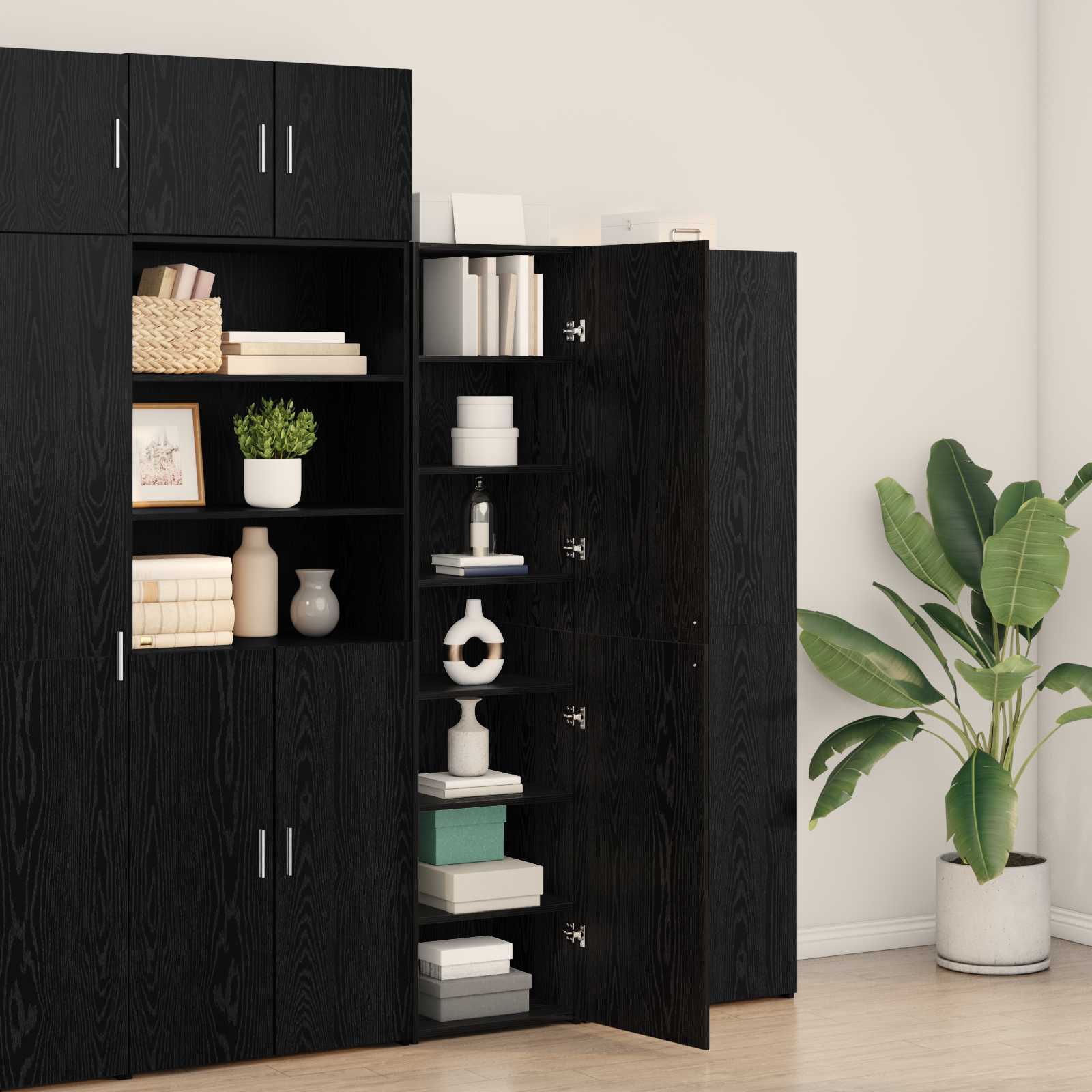 Highboard Schwarz Eichen-Optik 45 x 42,5 x 185 cm