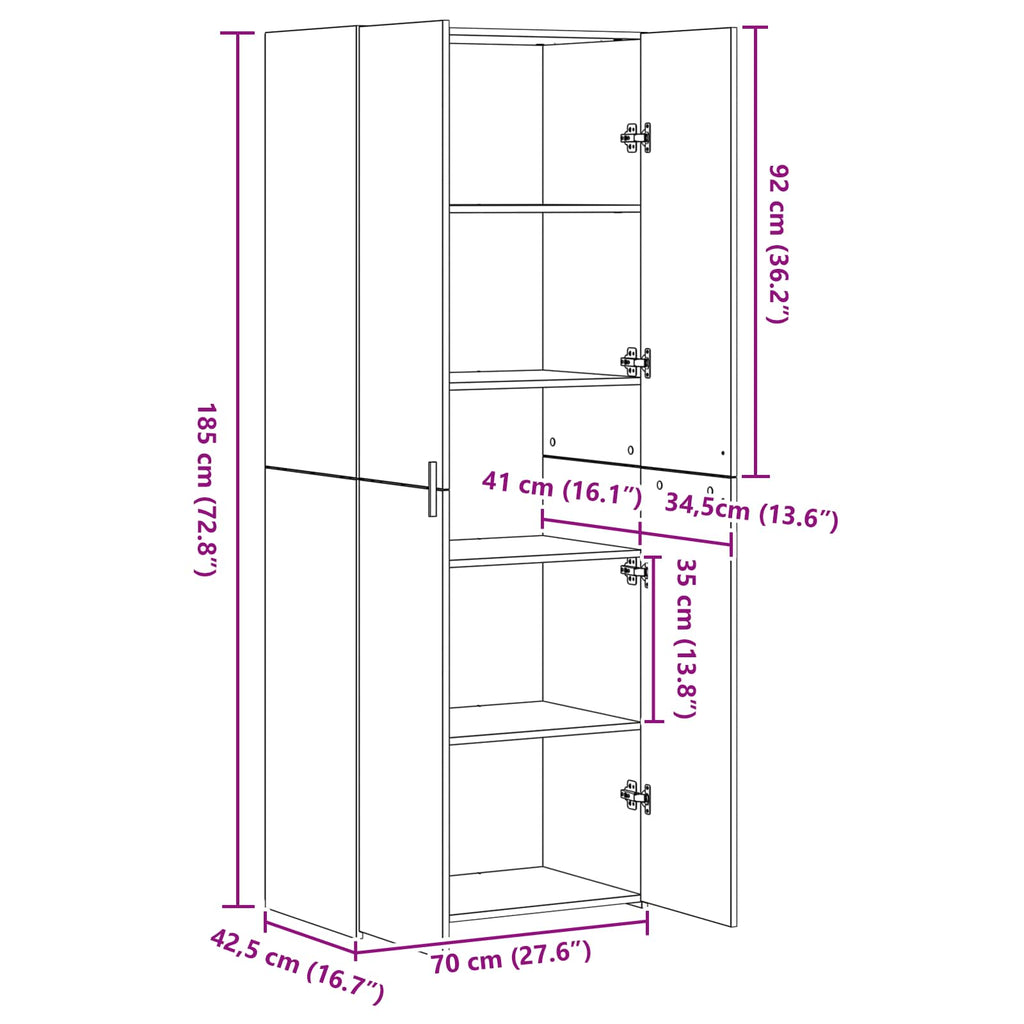 Highboard 2 pcs Artisan-Eiche 70 x 42,5 x 185 cm