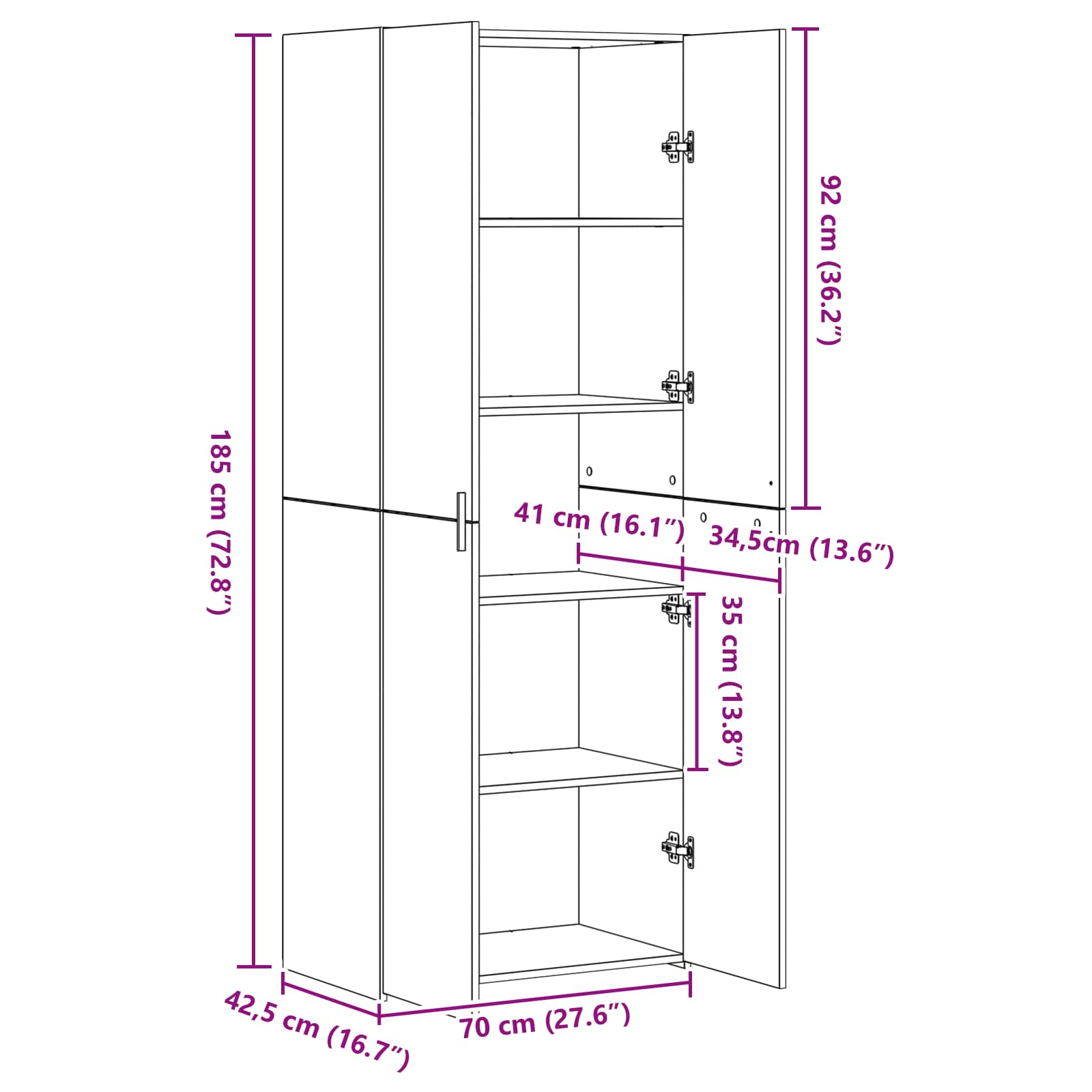 Highboard 2 pcs Artisan-Eiche 70 x 42,5 x 185 cm