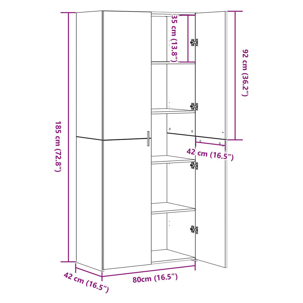 Highboard 2 pcs Schwarz Eichen-Optik 80 x 42 x 185 cm
