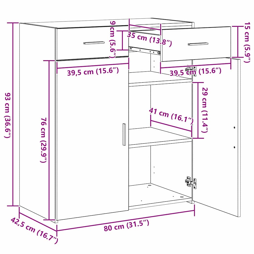 Badschrank Schwarz Eichen-Optik 80 x 42,5 x 93,5 cm